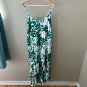 Raviya Green Leaf Print Tropical High Low Maxi Dress - Medium